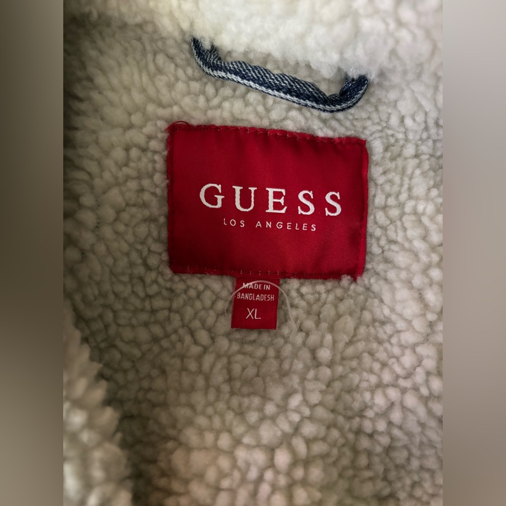 GUESS Men’s Sherpa Lined Denim Jacket | Blue Jean Trucker Coat - Picture 5 of 10